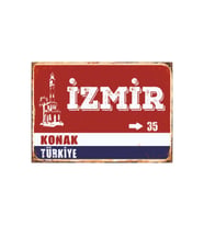 İzmir Konak Temalı 35 Yazılı Ahşap Retro Poster Tablo