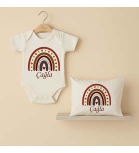 Pia Baby Premium %100 Pamuk İsme Özel Organik Baskılı Çıtçıtlı Bebek Body Ve Yastık Kılıfı 5035-19 (Ekru)