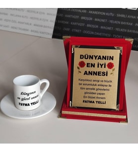 DÜNYANINEN İYİ ANNESİ TÜRK KAHVESİ FİNCANI VE PLAKET SETİ