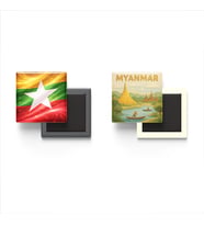 Buzdolap Magnetleri - Myanmar Bayrağı ve Paper Cut Tema - 2'li Set Magneti