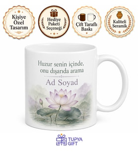 İsme Özel İçsel Huzur Yazılı Kupa Bardak Hediye Özel Tasarım Porselen Mug