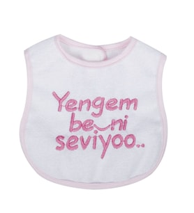 Kız Bebek Yengem Beni Çok Seviyooo Nakışlı Pembe Su Geçirmez Önlük
