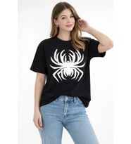 Örümcek Baskılı Tişört Kısa Kollu Bisiklet Yaka T-Shirt - Siyah