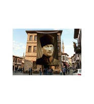 Mavi Gözlü Atatürk Portresi Poster Bayrak Premium Raşel Kumaş ATA11