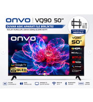 ONVO 50VQ90F3UA 50 127 Ekran Google TV QLED HDR10 Bluetooth Wi-Fi Duvar Askı Aparatı Hediyeli