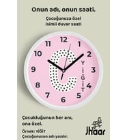 İsme Özel C Harfli Pembe Çocuk Odası Duvar Saati Orta Boy 30 cm Beyaz Camlı Sessiz