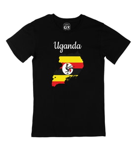 Uganda Haritalı ve Bayraklı Siyah Tişört