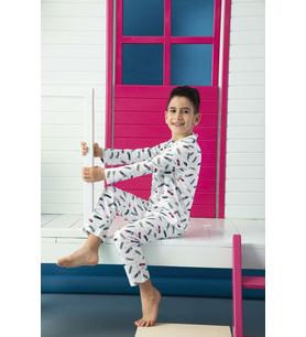 Erkek Çocuk Interlok Beyaz Pijama Takımı