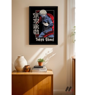 Tokyo Ghoul Kaneki Maske Poster, Siyah Çerçeveli Duvar Tablosu - Anime Severlere Özel