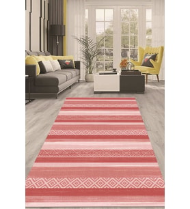 Dijital Kaymaz Taban Yıkanabilir Modern Renkli Salon Halısı Mutfak Halısı Yolluk ND-HT-1002 (Kırmızı)