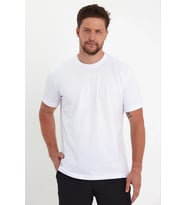 Erkek Düz Penye Tişört Bisiklet Yaka Kısa Kol Regular Fit T-Shirt - Beyaz