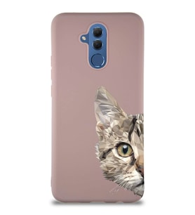 Huawei Mate 20 Lite Soft Premier Kapak Catface Tasarımlı Silikon Kılıf - Pudra (Şeffaf)