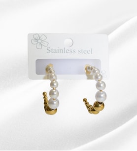 Çelik Gold Renk İnci Detaylı Halka Model Kadın Küpe