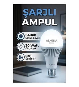 Şarjlı LED Ampul 30W 6400K Soğuk Beyaz Acil Durum Aydınlatma