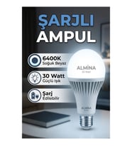 Şarjlı LED Ampul 30W 6400K Soğuk Beyaz Acil Durum Aydınlatma