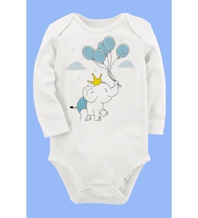 Organik Baskılı Pamuklu Unisex Bebek Body UZUNE147