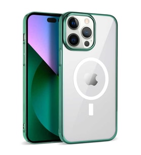 Uyumlu Model Apple iPhone 13 Pro Max Kılıf Magsafe Sararmaz Şeffaf Sert Fit Kapak (Koyu Yeşil)
