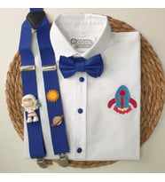 cool partyshop mavi ASTRONOT UZAY konseptli erkek çocuk askı papyon gömlek (SAKS MAVI)