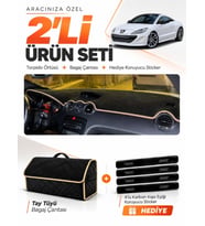PEUGEOT RCZ (2010-2015) Uyumlu Torpido Örtüsü + Tay Tüyü Bagaj Çantası + Sticker Seti - Siyah Bej