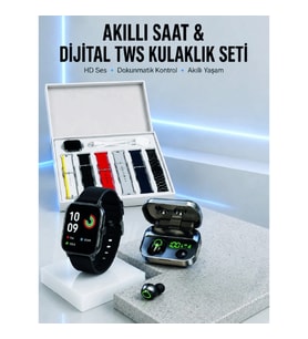 Mey İthalat® 7 Kordonlu Akıllı Saat Ve Aynalı Bluetooth Kulaklık Powerbank Dijital Göstergeli