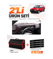 e-biz VOLKSWAGEN GOLF 2 (1983-1992) Uyumlu Torpido Örtüsü + Deri Çanta - Siyah-Kırmızı - VW007