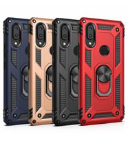 Huawei P Smart 2019 Kılıf Yüzüklü Standlı Zırhlı Kılıf + Kırılmaz Cam (Kırmızı)