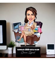 Kişiye Özel Dağınık Çalışan Borsacı Kadın Karikatürlü Biblo