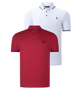İKİLİ SET T8586 DEWBERRY ERKEK T-SHIRT-BEYAZ-BORDO (Beyaz - Bordo)