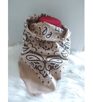 Hardal Zemin Beyaz Etnik Desenli Pamuklu Bandana