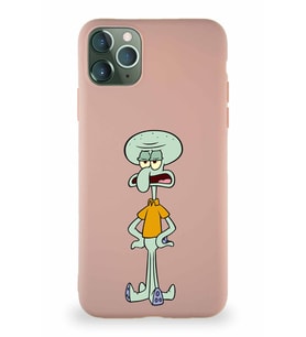 Apple iPhone 11 Pro Max Soft Premier Kapak Squidward Dokunaç Tasarımlı Silikon Kılıf - Pudra (Şeffaf)