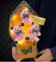 Led Işıklı Kişiye Özel Pembe Ayıcıklı Büyük Boy Peluş Ayıcık Buketi (Model 2)