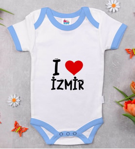 BK Kids I Love İzmir Tasarımlı Mavi Bebek Body Zıbın - Model 1