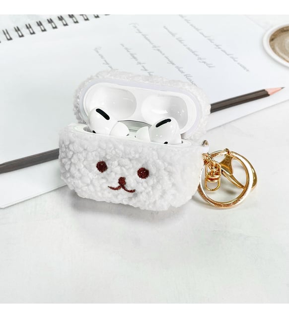 AirPods Pro 2 için Tedy Tüylü Ayı Koruma Kılıf Bagies (Krem)