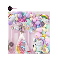 3 Harfli 6 Yaş Karakterli Unicorn Temalı İyi Ki Doğdun Makaron Balon Doğum Günü Parti Kutlama Seti