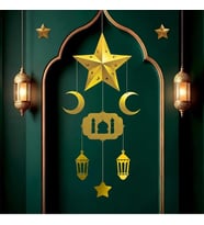 Ramazan Tavan Süsleri Cami, Yıldız Ve Hilal Temalı Asmalı 7 Parça (Kırmızı)