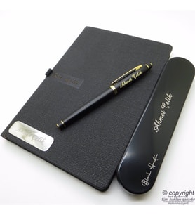 B.Houston SG178 Mat Siyah Altın Roller Kalem + İsme Özel Defter Set  Hepsi İsme Özel