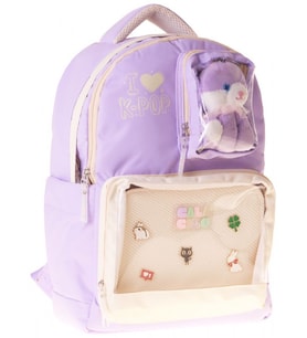 CalaCilo Dört Bölmeli Peluşlu K-Pop Lilac Peluş Ayı Aksesuarlı Lila Kız Çocuk İlkokul Sırt Çantası - C4104