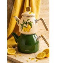 Bambum Unique - Bambu Kulplu Emaye Çaydanlık Takımı Limon