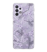 Samsung Galaxy A32  Kamera Korumalı  Kapak Floral Lila Tasarımlı  Şeffaf Kılıf