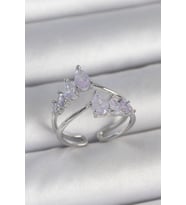 Pirinç Gümüş Renk Mor Damla Zirkon Taşlı Taç Model Kadın Yüzük 5886 - HPSBYI8733-7563