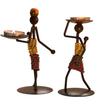 Afrikalı Kadın Tasarımlı Tealight Metal Mumluk Dekoratif Şık Hediyelik