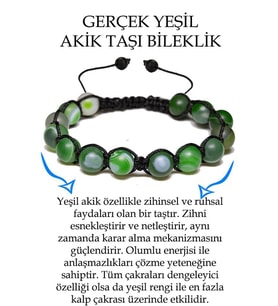 Sertifikalı Ham Işlenmemiş Yeşil Akik Taşı Bileklik - Makrome (Çok Renkli)