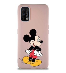 Realme 7 Pro Soft Premier Kapak Mickey Mouse-D Tasarımlı Silikon Kılıf - Pudra (Şeffaf)