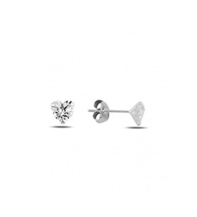 925 Ayar 6mm Kalp Form Zirkon Taşlı Tektaş Küpe (Gümüş)