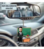 Kişiye Özel Karikatür Öğretmen Ayna Süsü – Araç İçi Öğretmene Hediye
