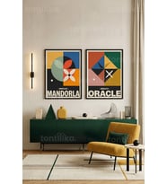 Modern Geometrik Sanat 2'li Ahşap Çerçeveli Tablo Seti