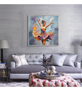 Yağlı Boya Dokulu Tablo Modern Renkli Balerin Siyah Çerçeveli U05003