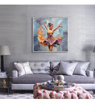 Yağlı Boya Dokulu Tablo Modern Renkli Balerin Siyah Çerçeveli U05003