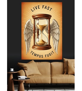 Kanatlı Kum Saati 'Live Fast' Posteri Dekoratif Kanvas - Mdf Ahşap Tablo
