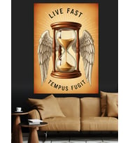 Kanatlı Kum Saati 'Live Fast' Posteri Dekoratif Kanvas - Mdf Ahşap Tablo